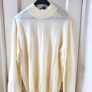 JOS A. BANK MEN LARGE IVORY TRAVELER  MERINO WOOL CORE MOCK SWEATER